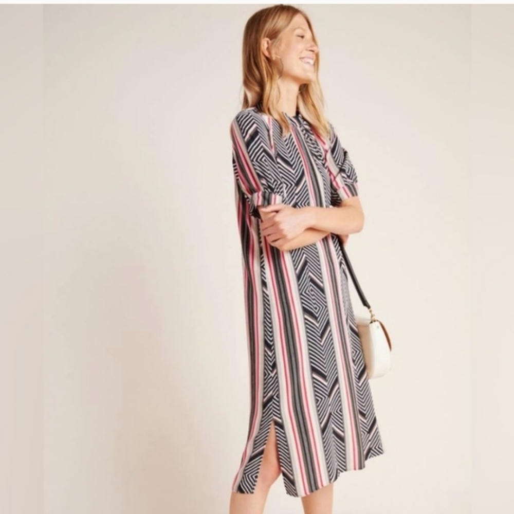 Anthropologie Mackenzie MockNeck Striped Tunic Shift Dress Size Small
